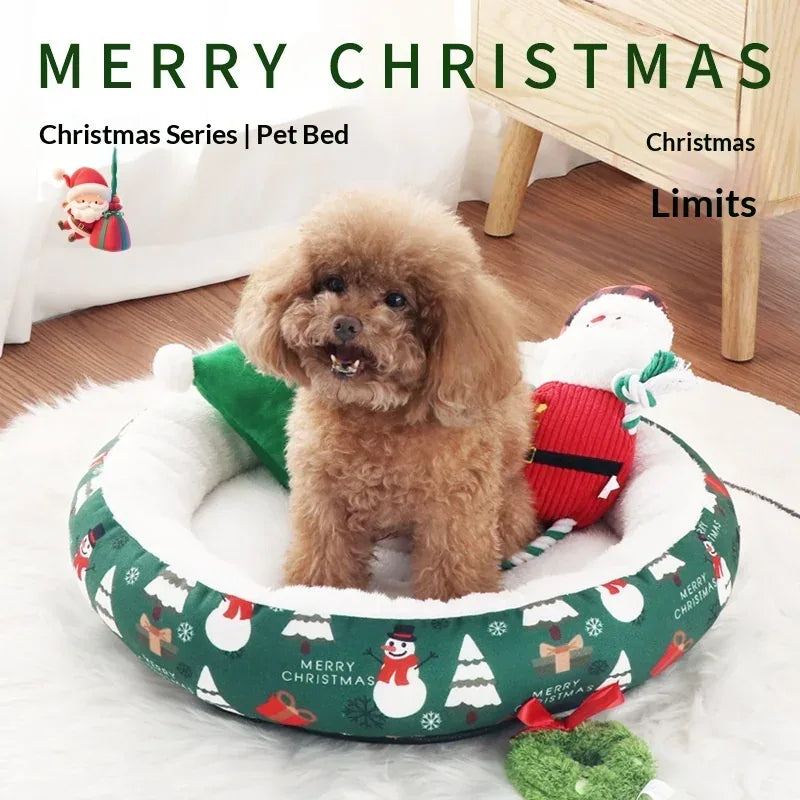 Calming Plush Holiday Pet Bed